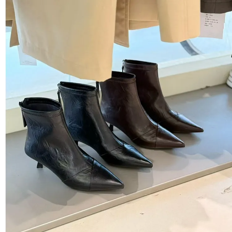 【3cm】88168气质百搭细跟秋冬短靴靴子高跟瘦瘦靴尖头跟鞋简约时尚