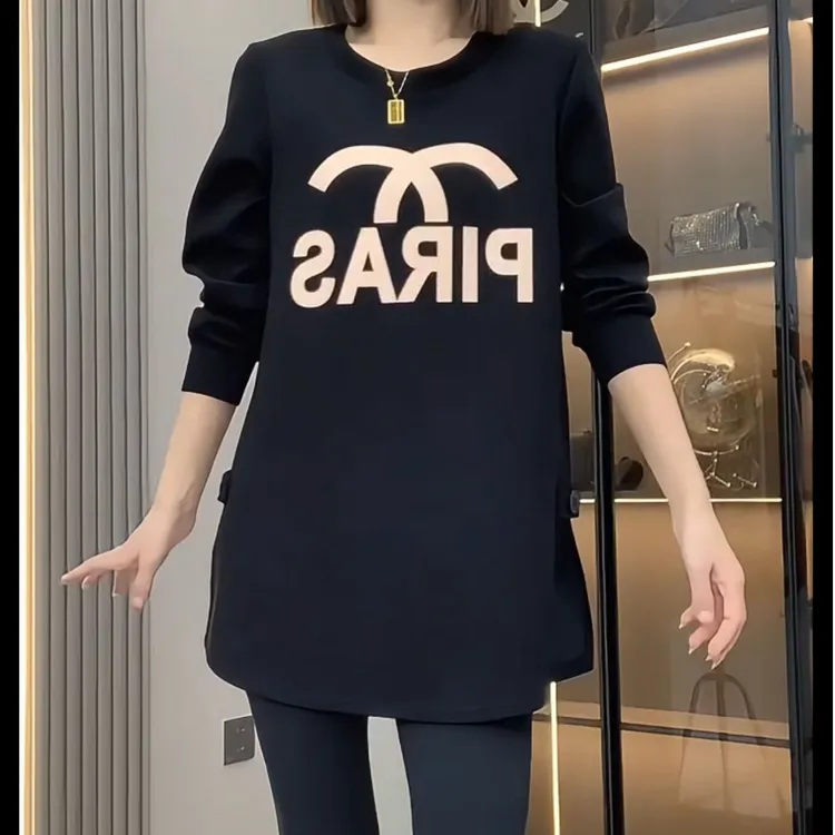 中长款时尚卫衣百搭宽松显瘦遮肉经典小众休闲洋气开叉气质25年