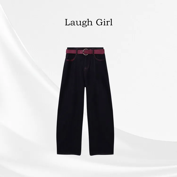 楚楚君 Laugh girl【红标蓝牛】加磨毛红标数字弯刀牛仔裤KL551075J