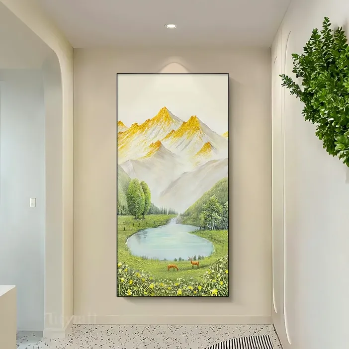 金山聚宝盆现代简约入户玄关走廊过道风景山水装饰画挂画砂岩画