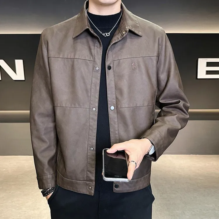 秋季男士皮衣外套高品质PU皮夹克青年潮流刺绣时尚男装防风皮上衣
