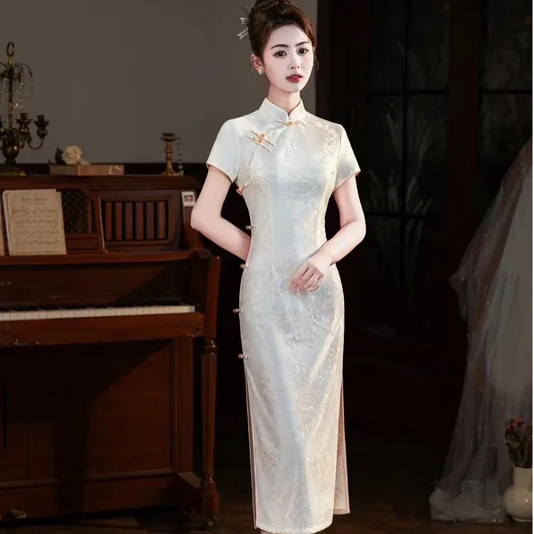 25910 夏季小长款年轻素雅气质修身单层旗袍裙 长约115cm