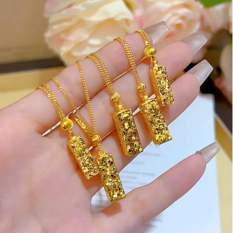 铜合金项链 爆闪碎冰冰四方来财吊坠项链实心方砖新款挂坠毛衣链