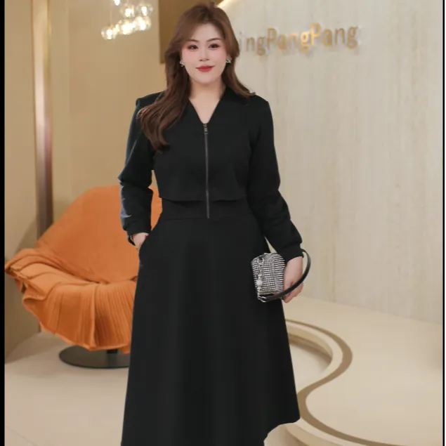 【玲胖胖 钻石黑糖】秋冬款宽松时尚显瘦大码女装连衣裙LPP62014