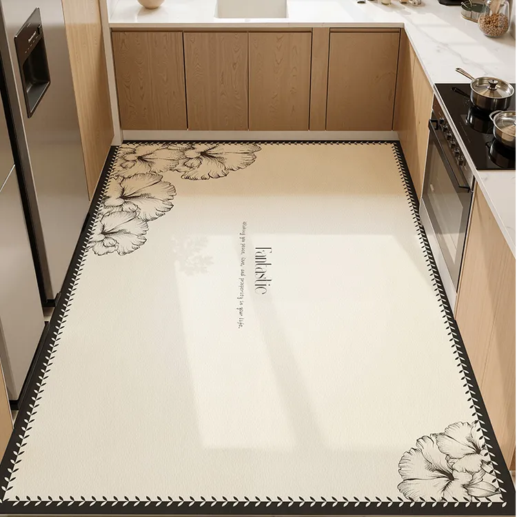 小香风厨房地垫防滑防油可擦免洗pvc皮革地毯垫厨房防水整铺地垫