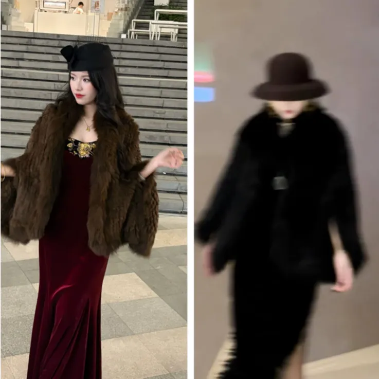 画报夫人原创自制兔毛狐狸毛编织新款斗篷外套