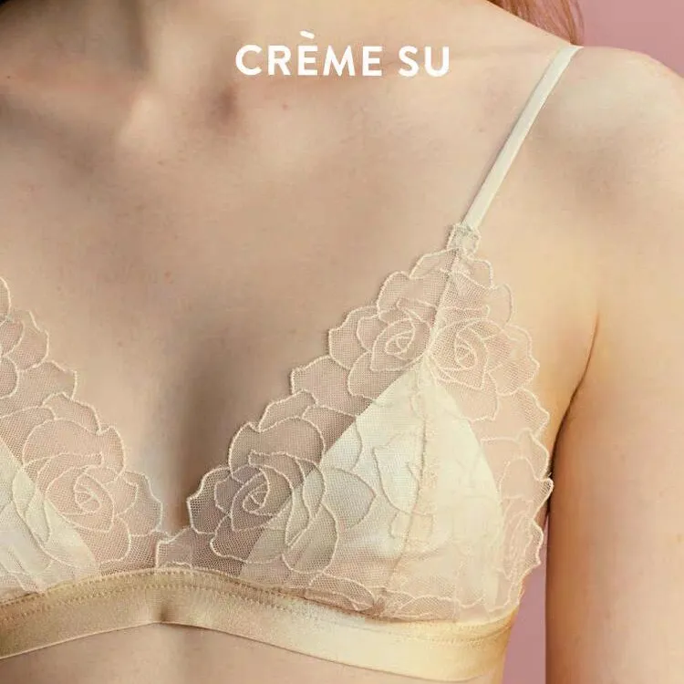 CremeSu微光2.0无钢圈花瓣刺绣法式内衣三角杯文胸可拆卸杯垫