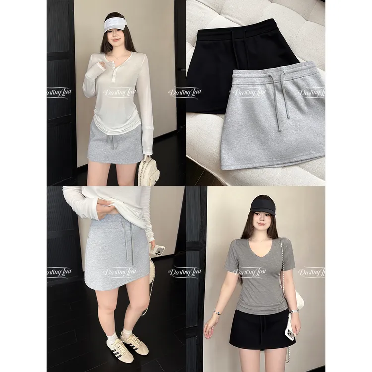 DarlingJust小野墩墩[舒适主义]高腰抽绳休闲运动短裙女显瘦半裙