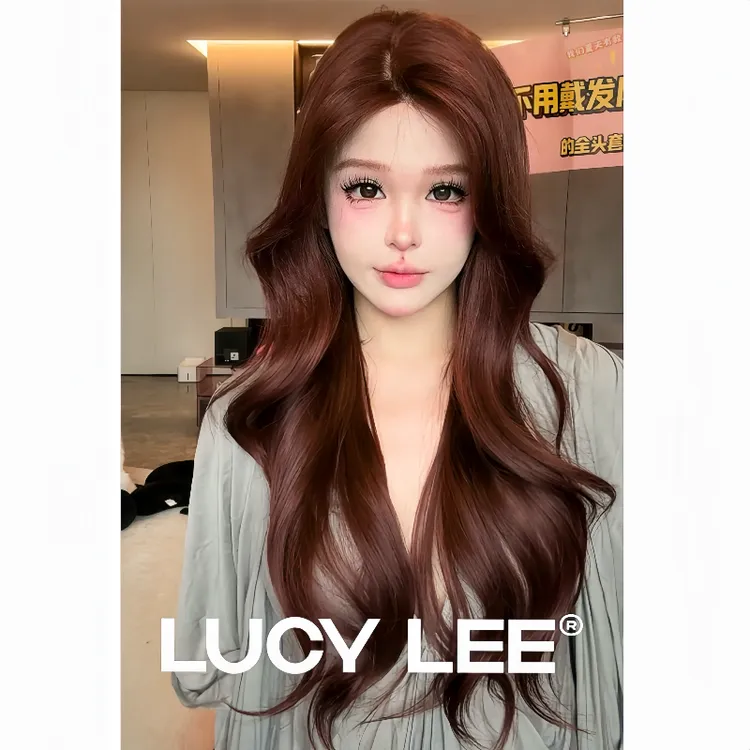LUCYLEE【免修剪免发网-日落玫瑰】精修卷发红色假发全头套
