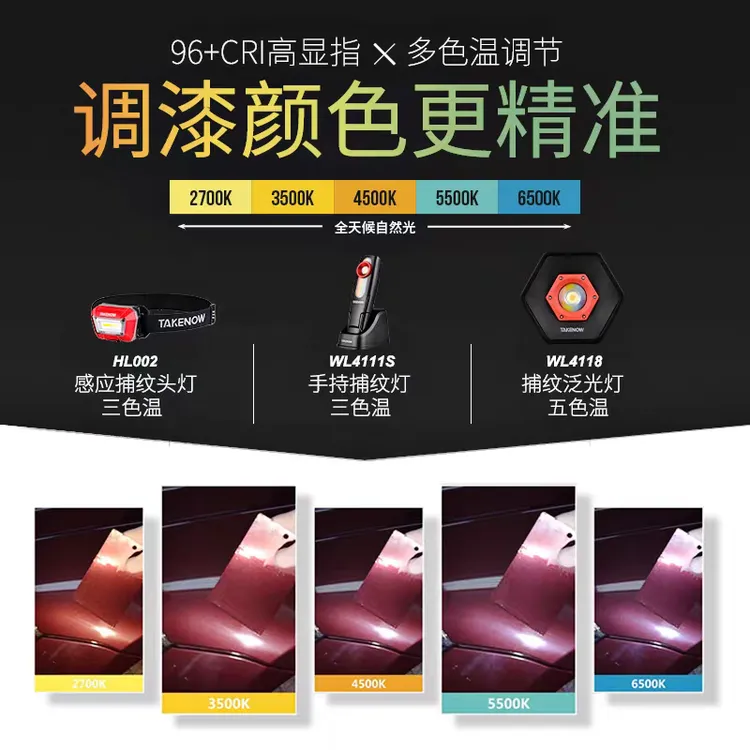 汽车美容 抛光捕纹灯 汽修漆面维修磁吸 调漆多色温工作灯