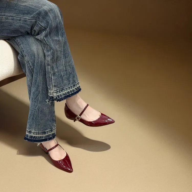 百搭平底小香风玛丽珍女鞋内增高法式玛丽珍单鞋增高春季高跟女士