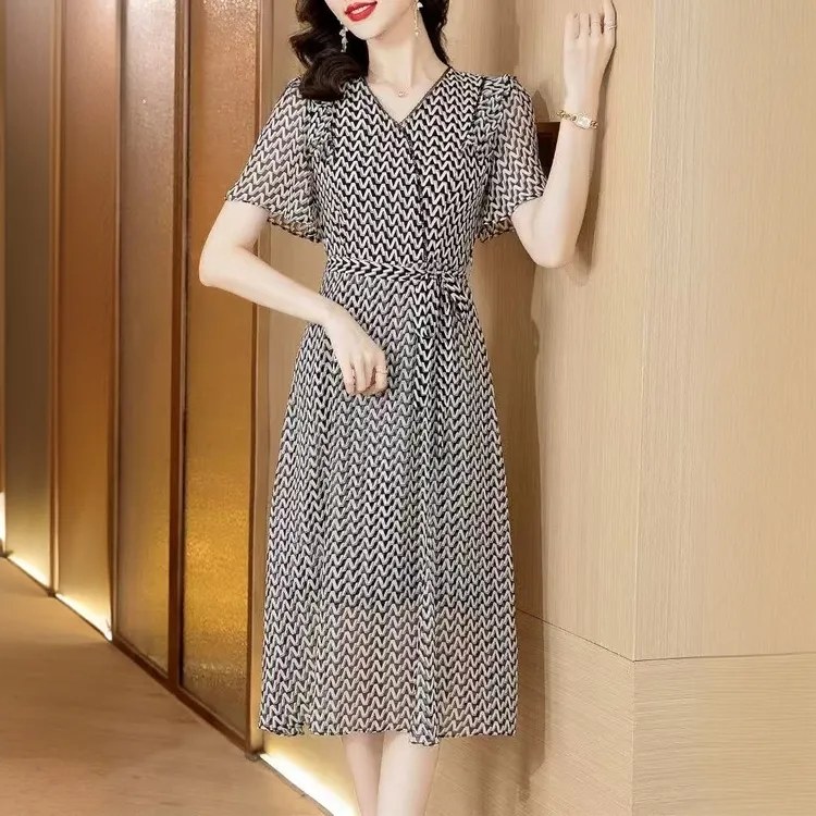 【PL041】碎花A字裙夏季印花微胖女连衣裙法式显瘦轻奢洋气复古时尚