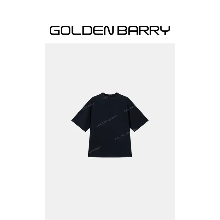 GOLDENBARRY夏季半高领拼接T恤黑色简约短袖206416