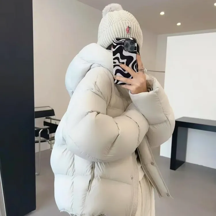 现货【真90鹅绒】puff云感泡芙款零压感短款连帽羽绒服时尚休闲