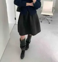 8626松紧腰花苞毛呢中裙女秋冬新款遮跨小个子伞裙不过膝半身裙