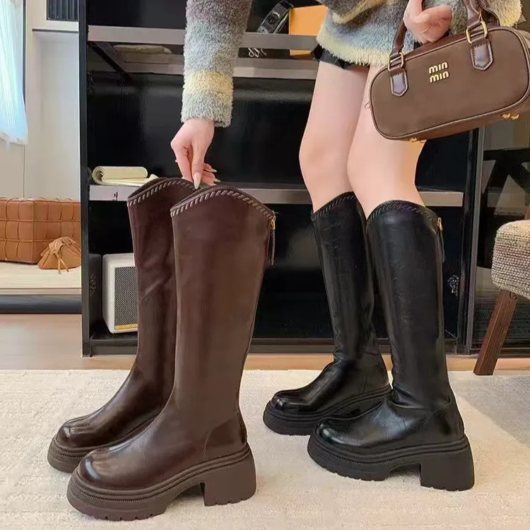 【芙俪兰】加绒长靴秋冬新款厚底百搭显瘦骑士靴高筒女靴FLL1028
