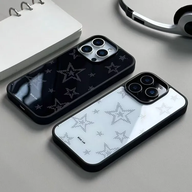 黑边玻璃黑白五角星适用苹果17promax/iPhone17pro/16/15手机壳14