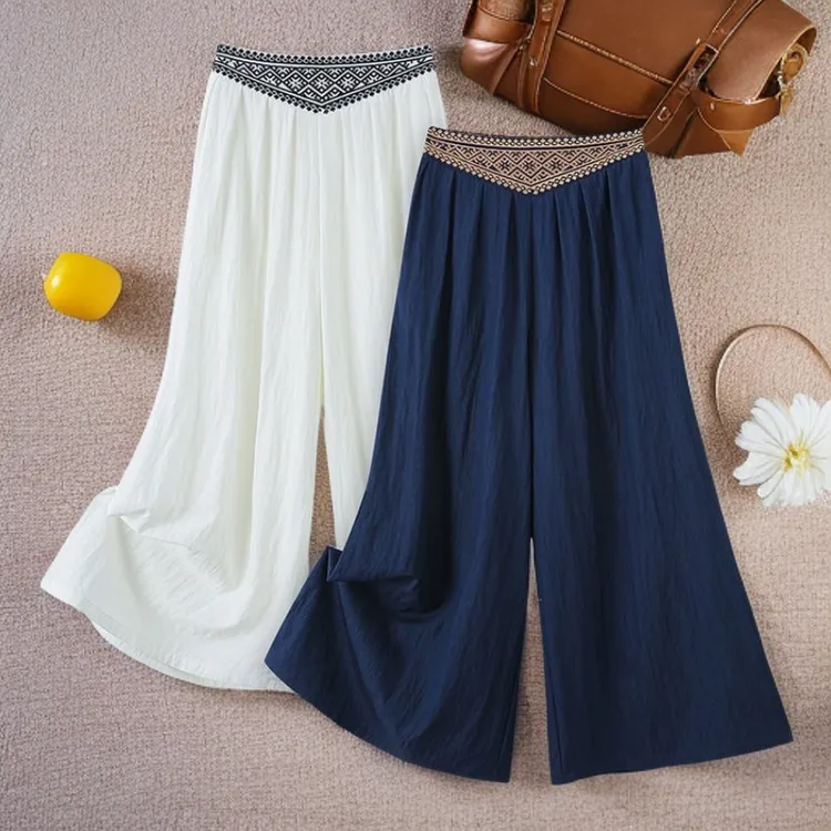 【清雪】夏季2025新款新中式休闲裤女宽松直筒长裤国风纯色薄款裤子