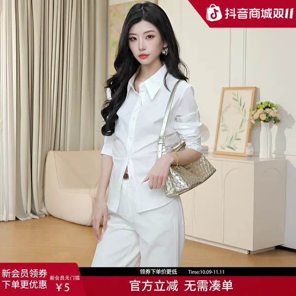 初语莱赛尔棉质衬衫25秋新压褶收腰格纹衬衣休闲百搭上衣8532005