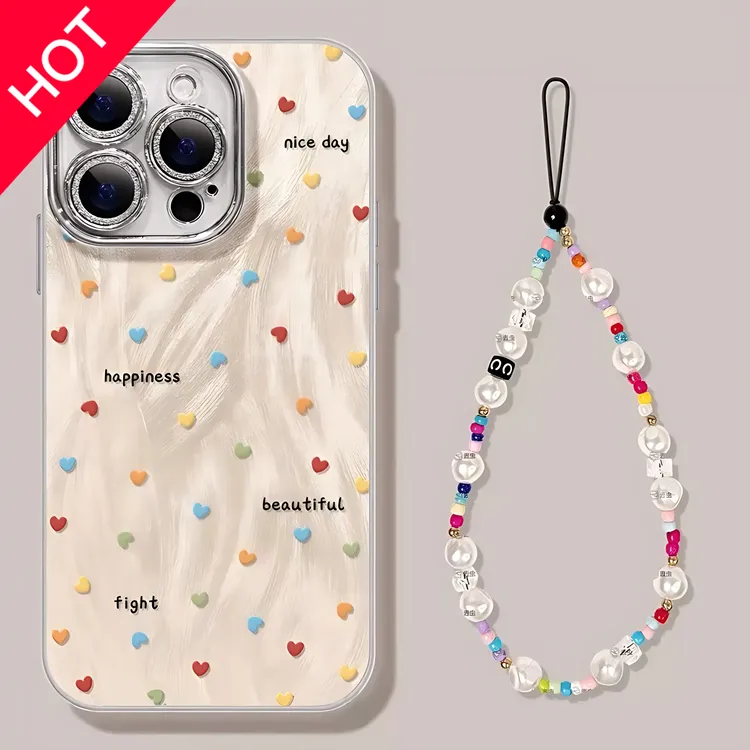 彩色爱心适用苹果16新款羽纱手机壳高级华为vivo小米OPPO数码配件