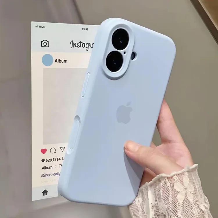 新天蓝液态硅胶全包镜头适用苹果17pro max手机壳防摔个性AI全包