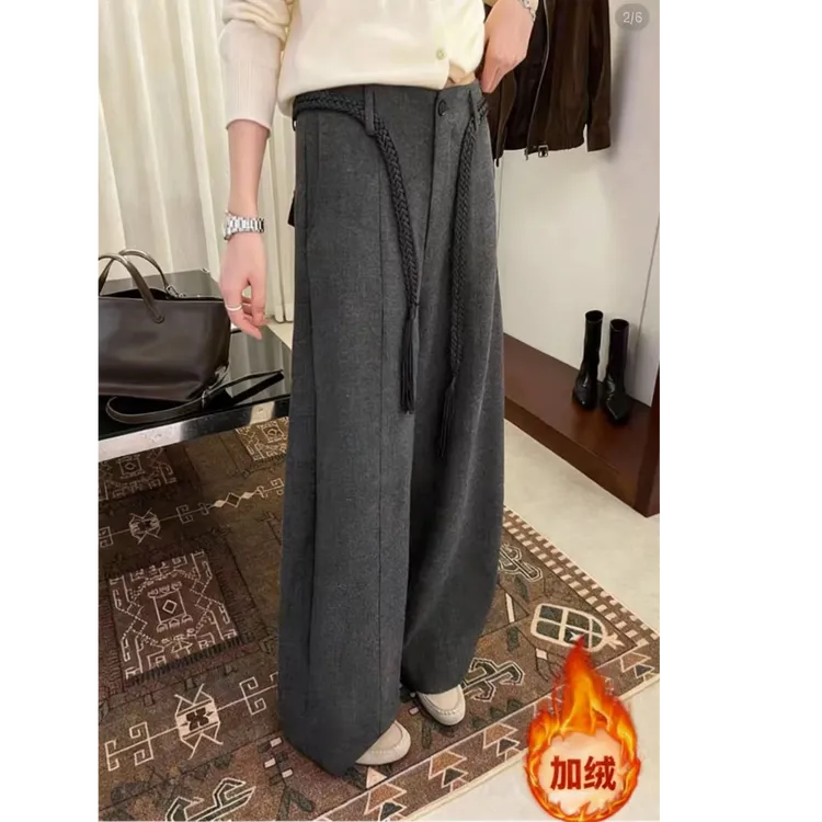 【送腰带加绒】2025秋冬季新款毛呢时尚韩系高腰显瘦百搭阔腿裤女