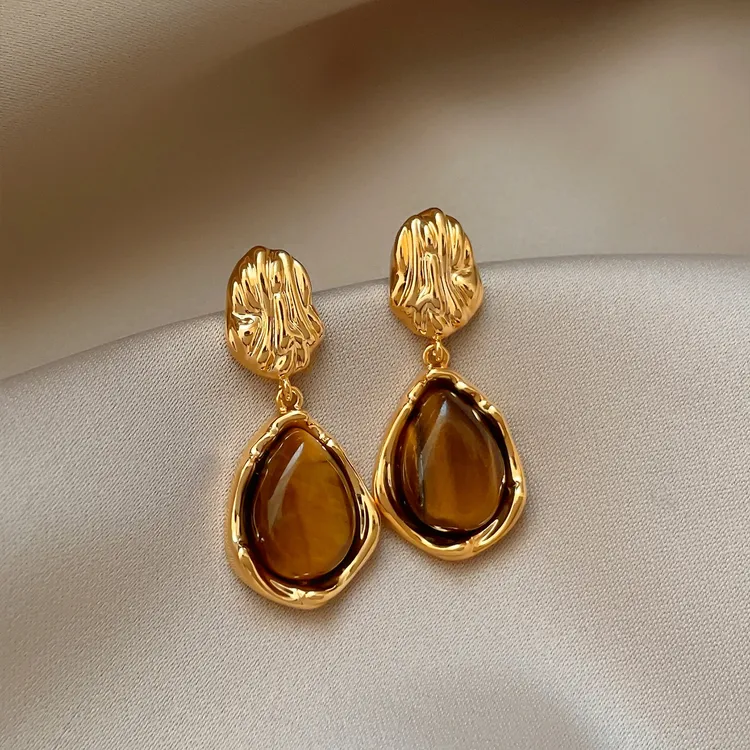 合金耳饰 复古虎眼石耳环爆款高级感轻奢气质耳圈小众设计耳饰