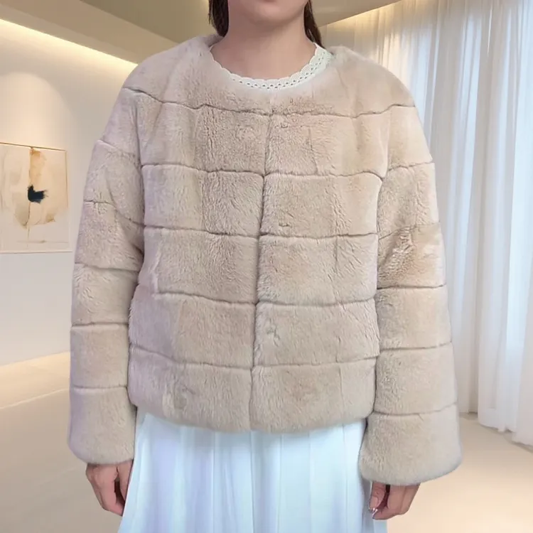 XIAOQIS[新年兔兔]獭兔毛高端时尚网红女士外套圆领冬季