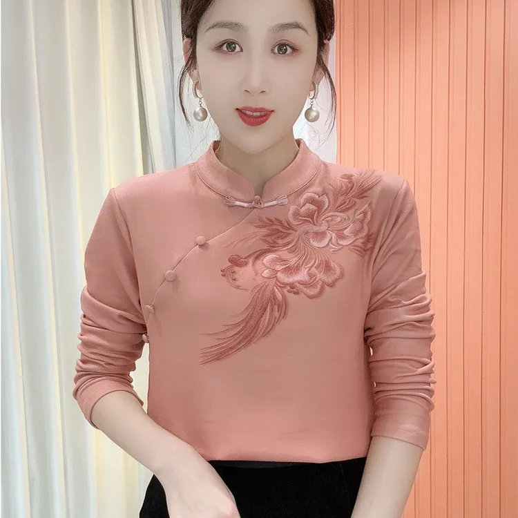 2025冬季新款立领印花气质百搭时尚长袖减龄加绒打底衫上衣女779