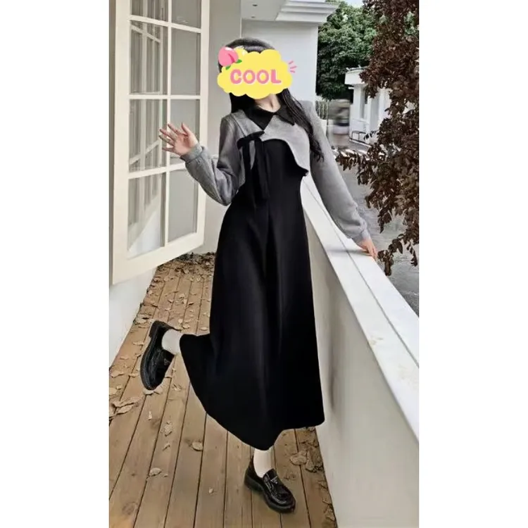 大码微胖高级感连衣裙设计感罩衫长款套装7393#短款套装9393#