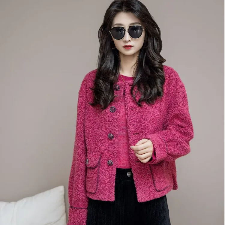 阿玛施AMASS【小香外套】时尚气质复古轻奢树莓粉小香外套5400912