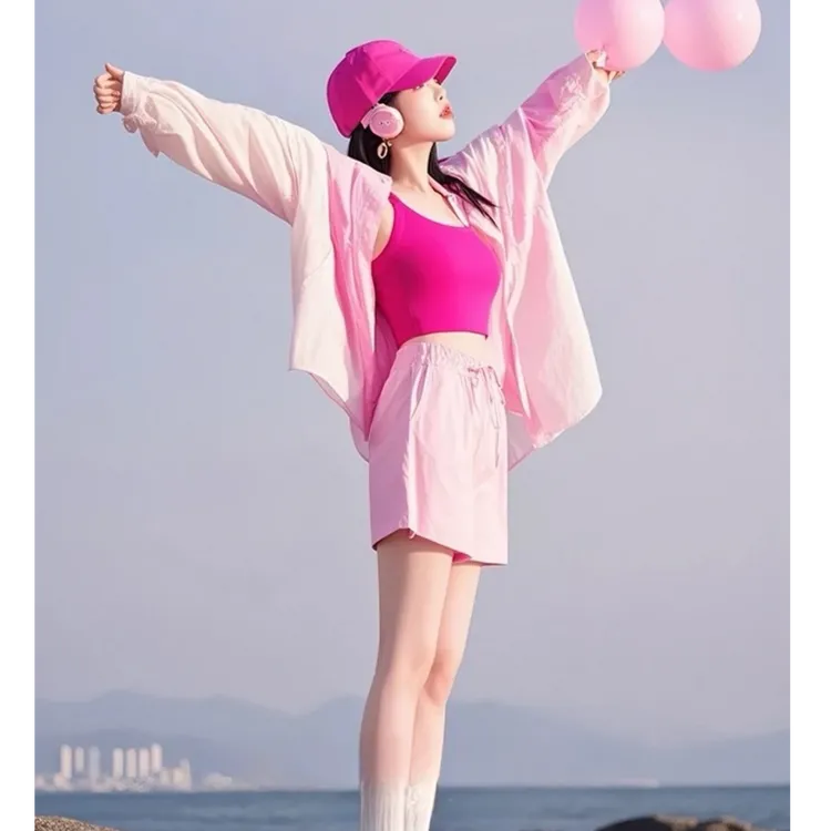 2025超火两件套春装韩系高级感独特漂亮小个子粉色防晒衬衫套装裤