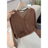 3379【V领简约开衫】夏季新款针织衫宽松薄款女士基础上衣