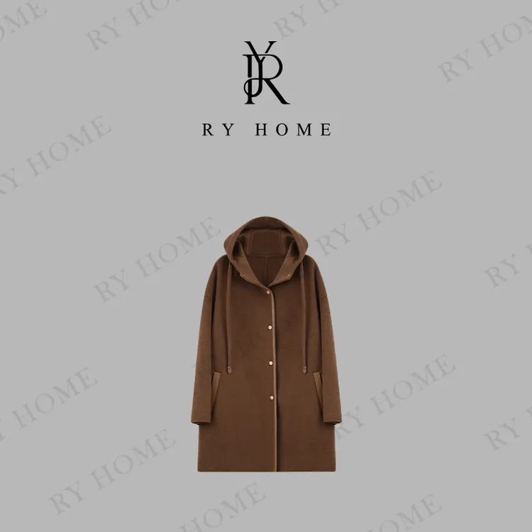 【容雨RYHOME】绵羊毛＋骆驼绒皮边连帽大衣W1667