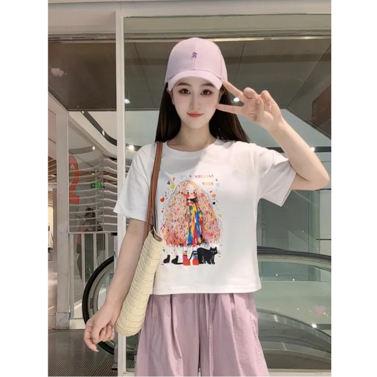 【汐月女神~彩虹小女孩】南油定制夏季韩系宽松型显瘦减龄短袖T女