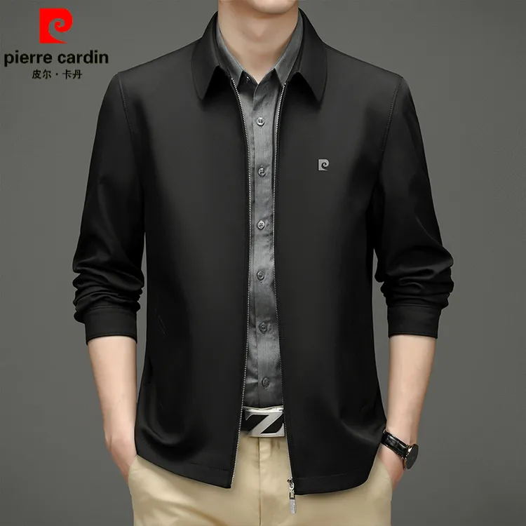 皮尔卡丹专柜款春秋季行政夹克高档商务休闲男外套立领中年男茄克