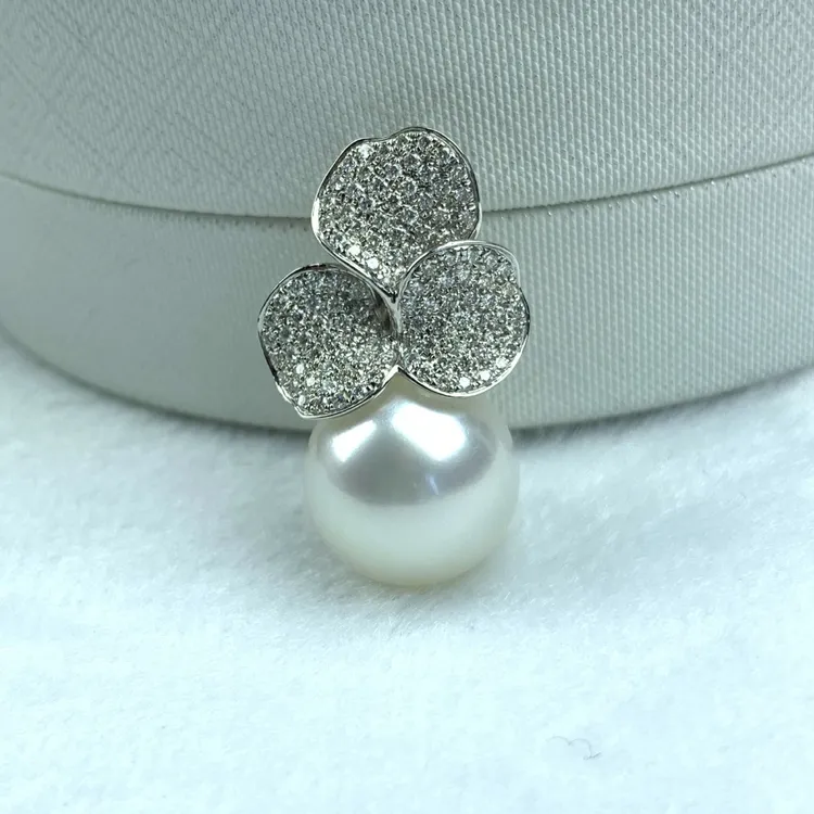 【限定孤品】海水珍珠澳白珍珠吊坠14-15mm维纳斯18K金镶钻送人礼物