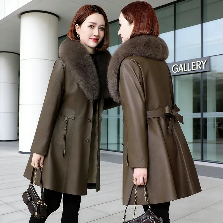 海宁真皮鸭绒羽绒服中长款狐狸大毛领时尚保暖绵羊皮气质减龄外套