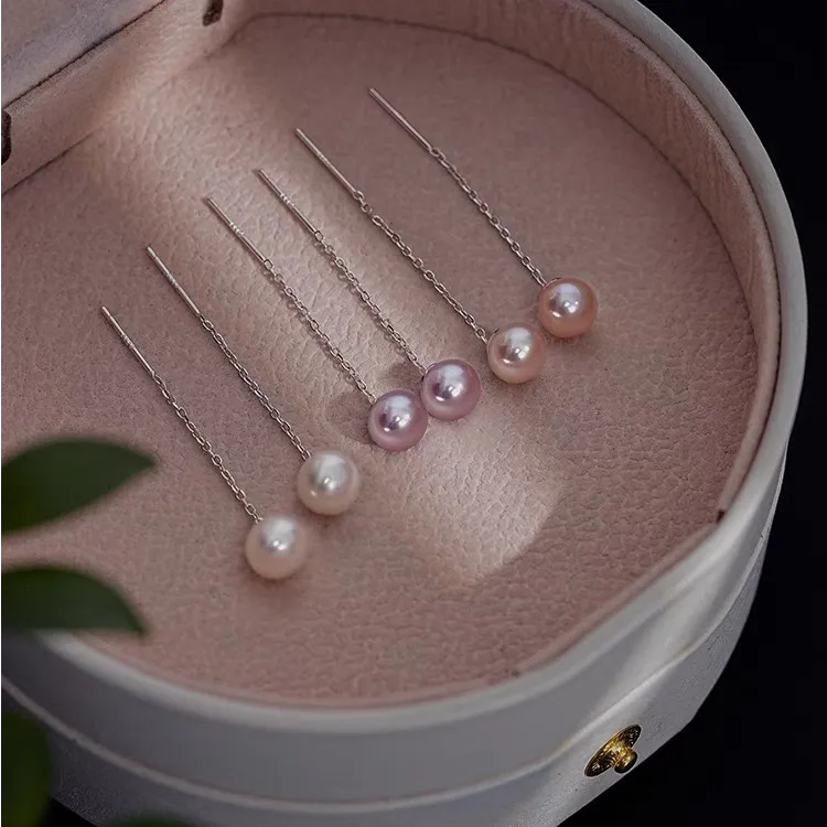 天然淡水无核珍珠耳线女s925银百搭流苏防过敏耳线轻奢气质女