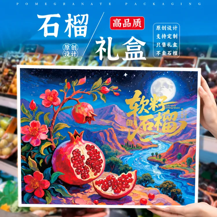 中秋石榴礼盒新款包装盒定制空盒子突尼斯蒙自石榴礼品包装纸箱子商品图