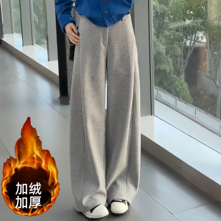 秋冬加绒加厚阔腿高腰显瘦韩系宽松休闲裤气质风复古高级感休闲裤