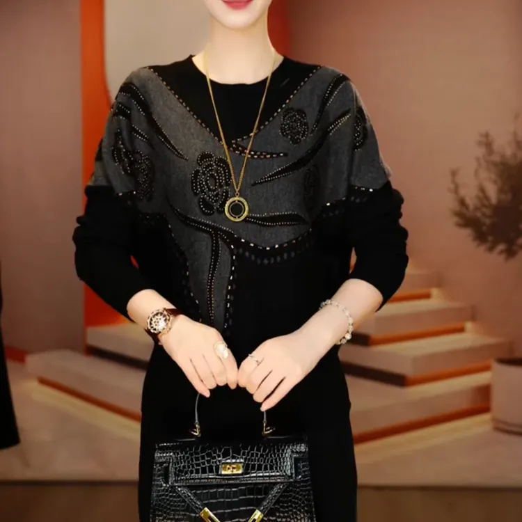 时尚减龄高级洋气舒适百搭长袖打底衫高级感气质女士圆领宽松毛衣