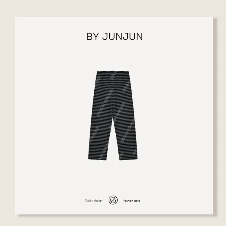 ByJunjun【藏肉神裤】巨显瘦进口绒面松紧腰条纹直筒裤