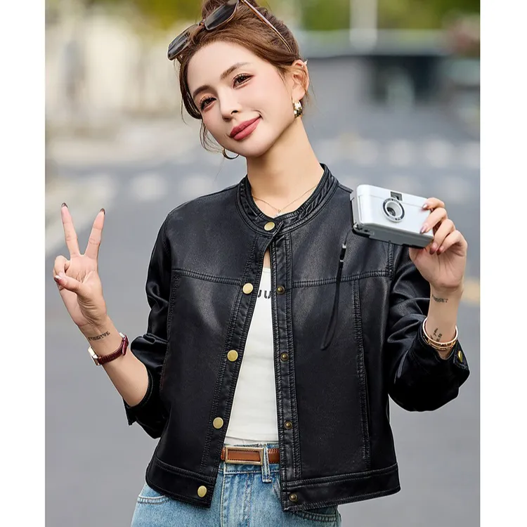 海宁皮衣外套女短款立领机车皮夹克2025春秋新款时尚韩版休闲显瘦