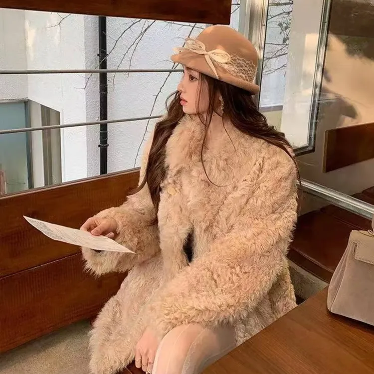 25年顽童款进口托斯卡纳皮毛一体女装中长款翻领皮草冬季保暖外套
