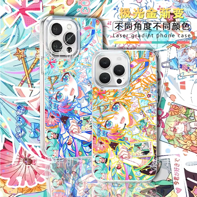 初音未来适用苹果华为小米vivo红米一加iPhone磨砂极光手机壳可爱