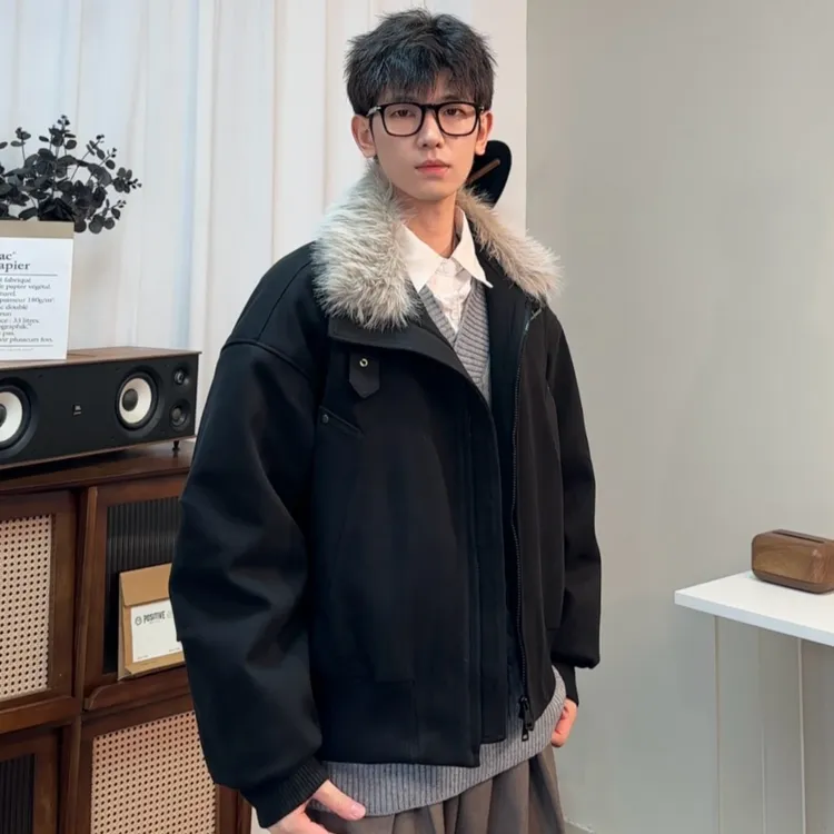 不太董【暖绒拿铁】可拆卸毛领座山雕厚款棉服冬季棉衣立领韩版