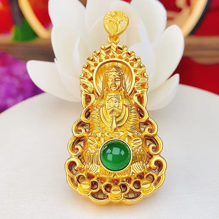 金黄色观音牌吊坠  男女款观音 尊贵大气 节日礼物 送男友 送老公
