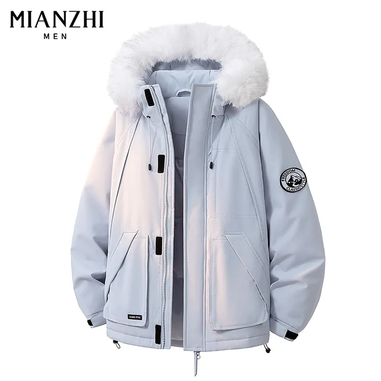 棉致潮牌冬季加厚保暖防风连帽毛领棉服男女同款百搭御寒棉衣外套