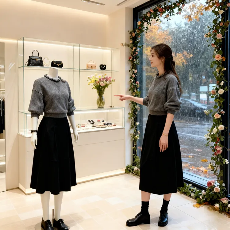 休闲套装女秋装2025新款休闲风木耳边灰色卫衣高腰半身裙两件套